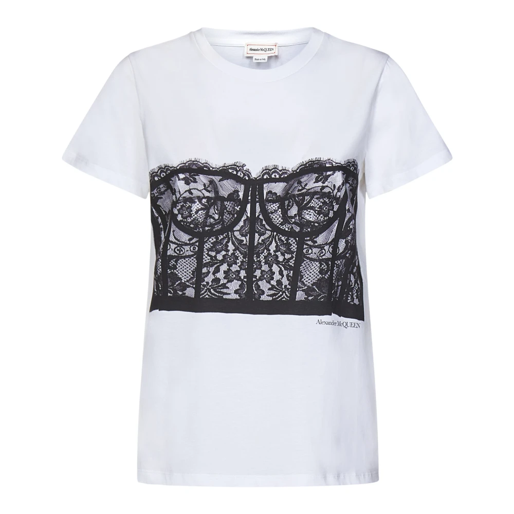 Alexander mcqueen Witte T-shirt met Kant Korsetprint White Dames