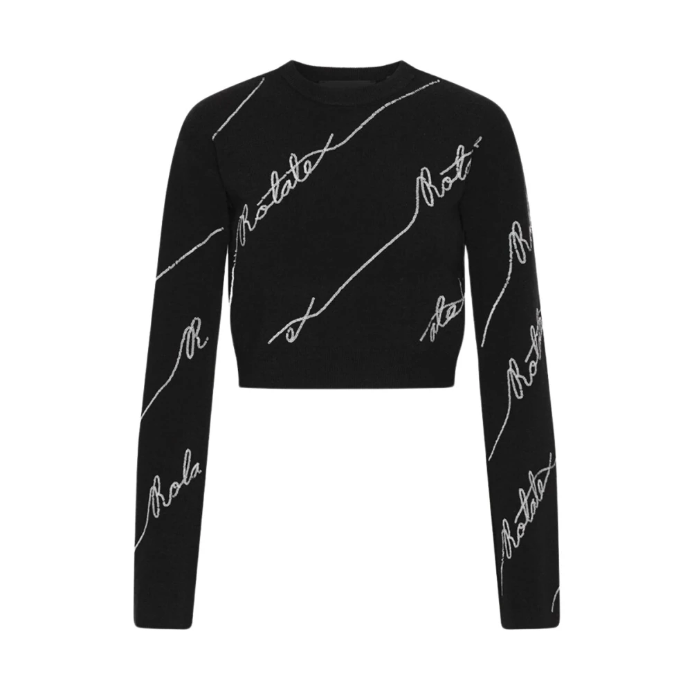 Rotate Birger Christensen Sequined Logo Cropped Sweater Black Dames
