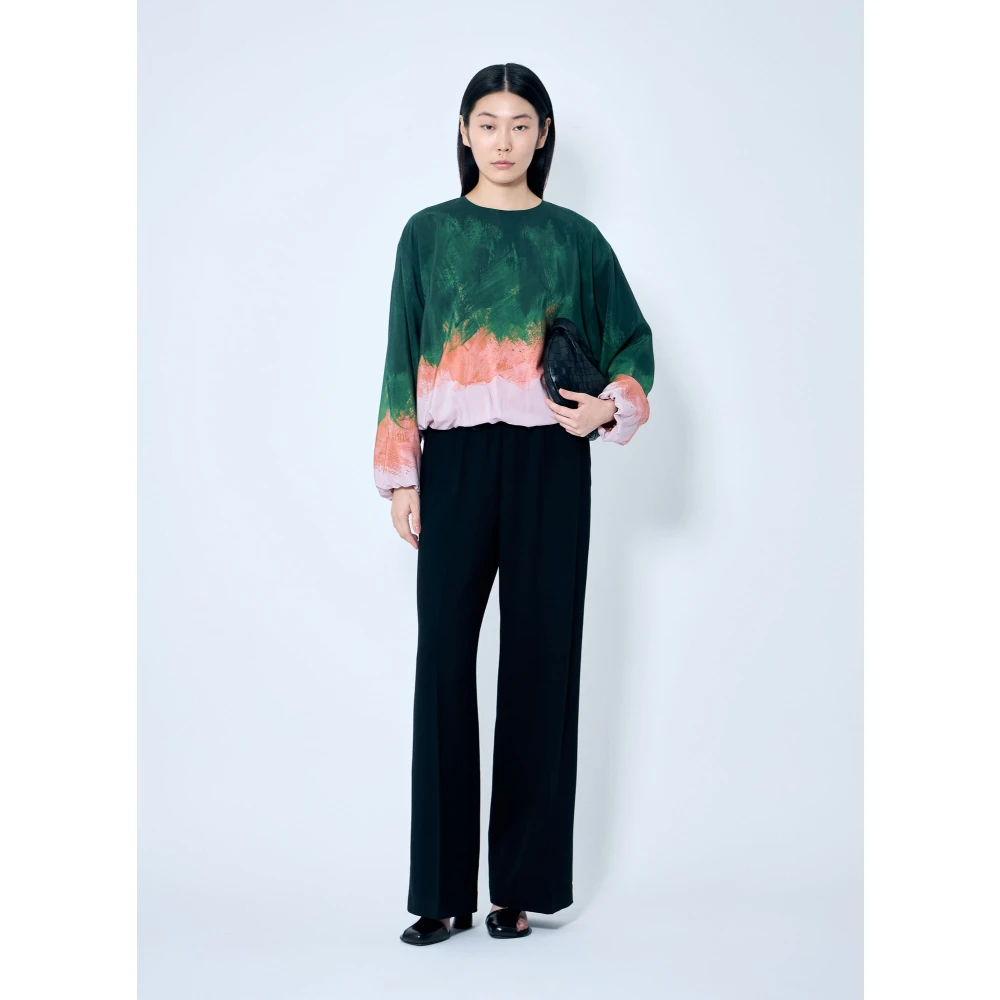 Dries Van Noten Wol Crepe Trekkoordbroek Black Dames