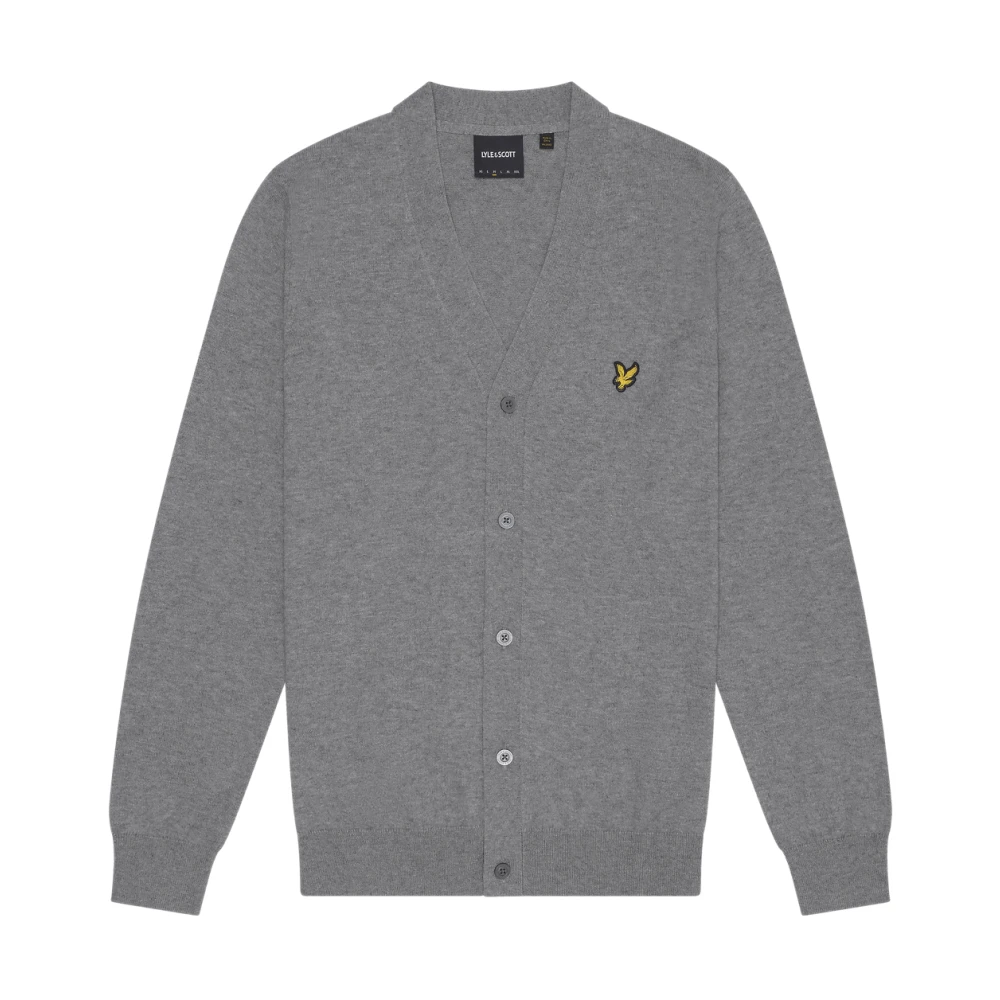 Lyle & Scott Merino V Neck Cardigan Stickad Gray, Herr