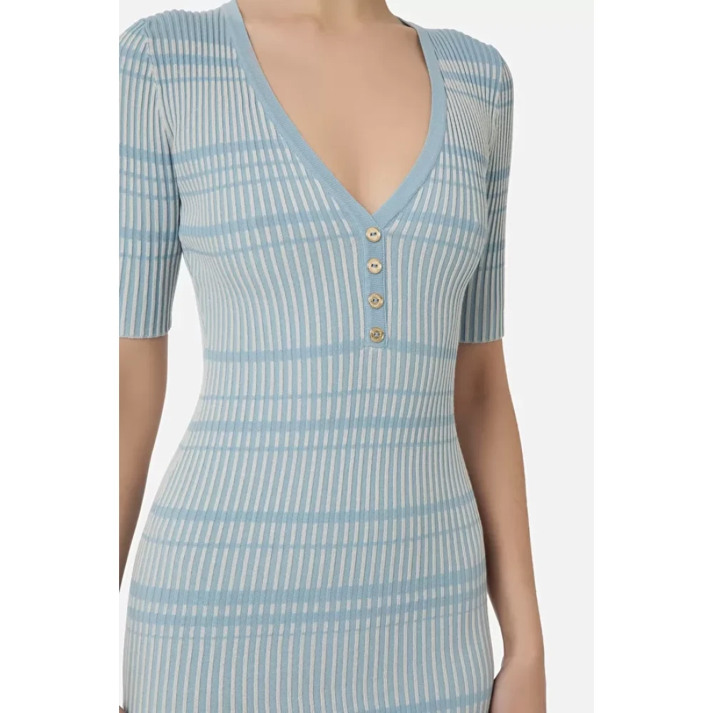 Elisabetta Franchi Blauwe Midi Jurk voor Moderne Vrouwen Multicolor Dames