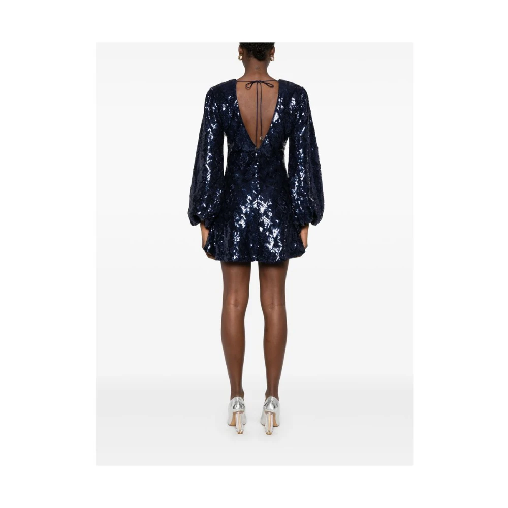 Rotate Birger Christensen Blauwe Pailletten Jurk met V-Hals Blue Dames