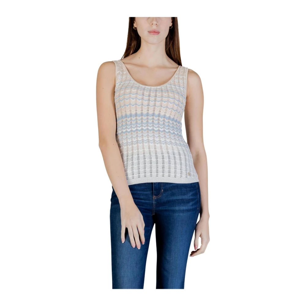 Guess Women's Beige Sleeveless Tops, S, Sleeveless Round Neck Tank-Top