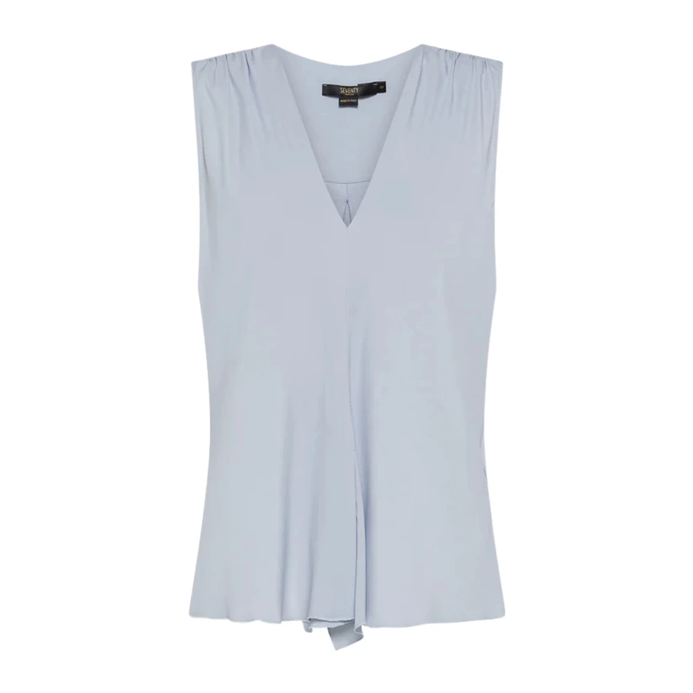 Seventy Blue Sleeveless Jersey And Crêpe Shirt - Female - Blouses - Xl - Blouses & Shirts