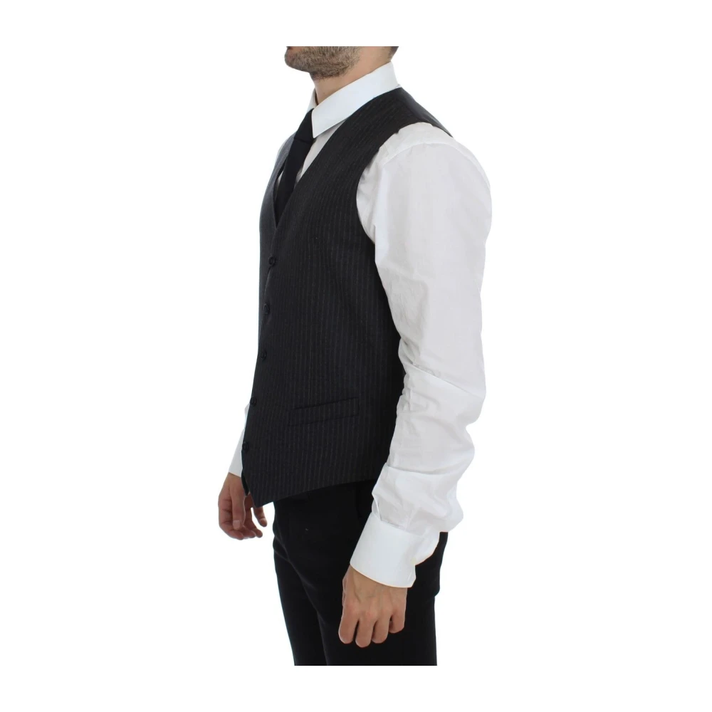 Dolce & Gabbana Grijs Gestreepte Wollen Jurk Vest Gray Heren