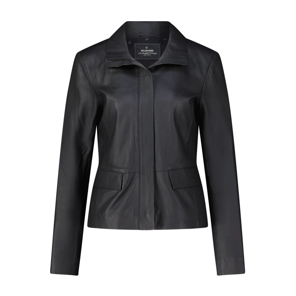 Milestone Op maat gemaakte leren jas met klepzakken Black Dames