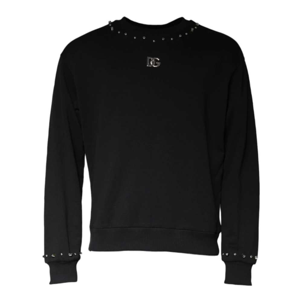 Dolce & Gabbana Zwart Logo Studded Pullover Sweatshirt Black Heren