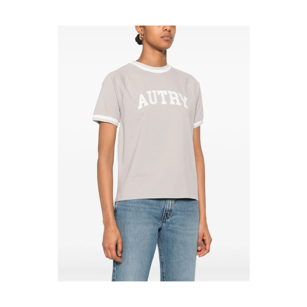 Autry Gestreept T-shirt met Raglanmouwen en Ronde Hals Gray Dames