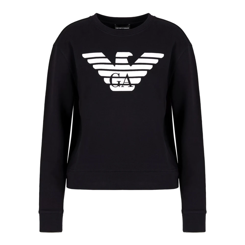 Emporio Armani Women's Blue Sweatshirts, S, Navy Jersey Sweatshirt With White Eagle Logo