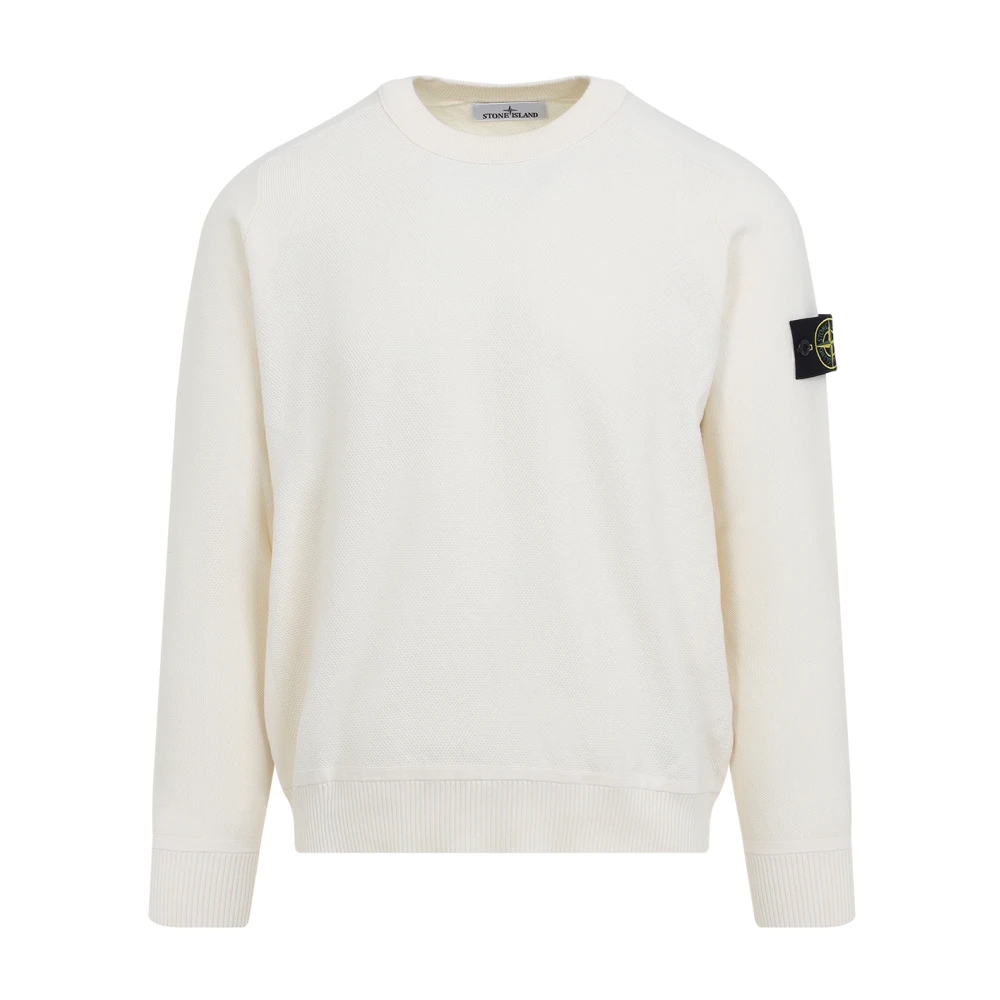 Stone Island Witte Crewneck Logo Patch Katoenen Sweater White Heren