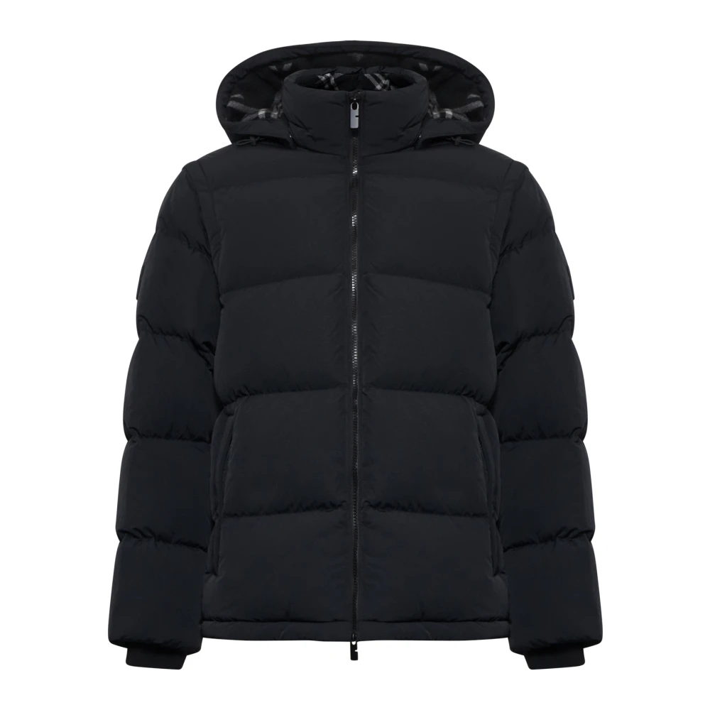 Burberry Gewatteerde Nylon Donsjas met Geruit Voering Black Heren