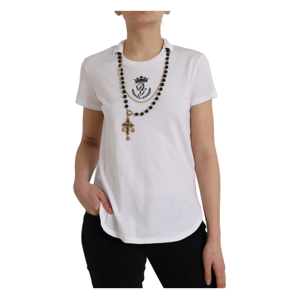 Dolce & Gabbana Wit Katoenen Ketting T-Shirt White Dames