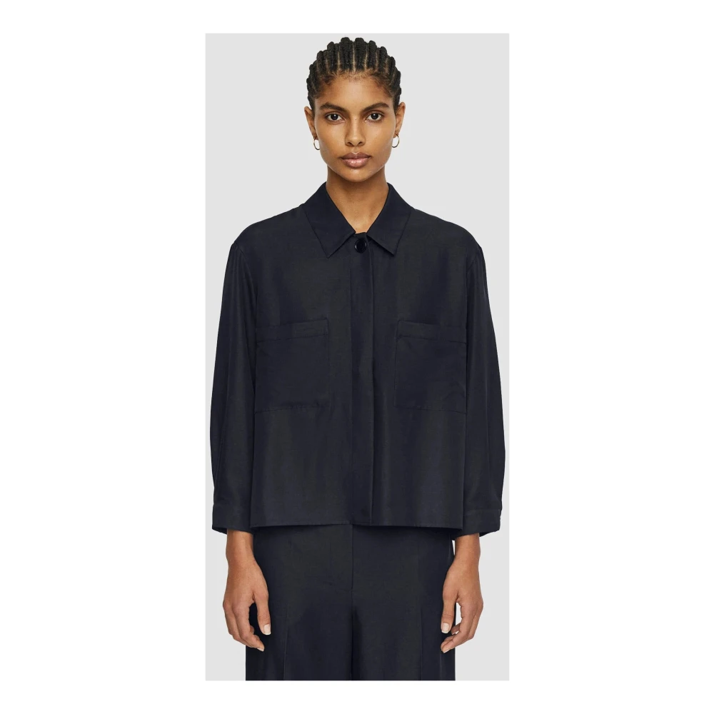 joseph Zijden Satie Blouse Navy Blue Dames