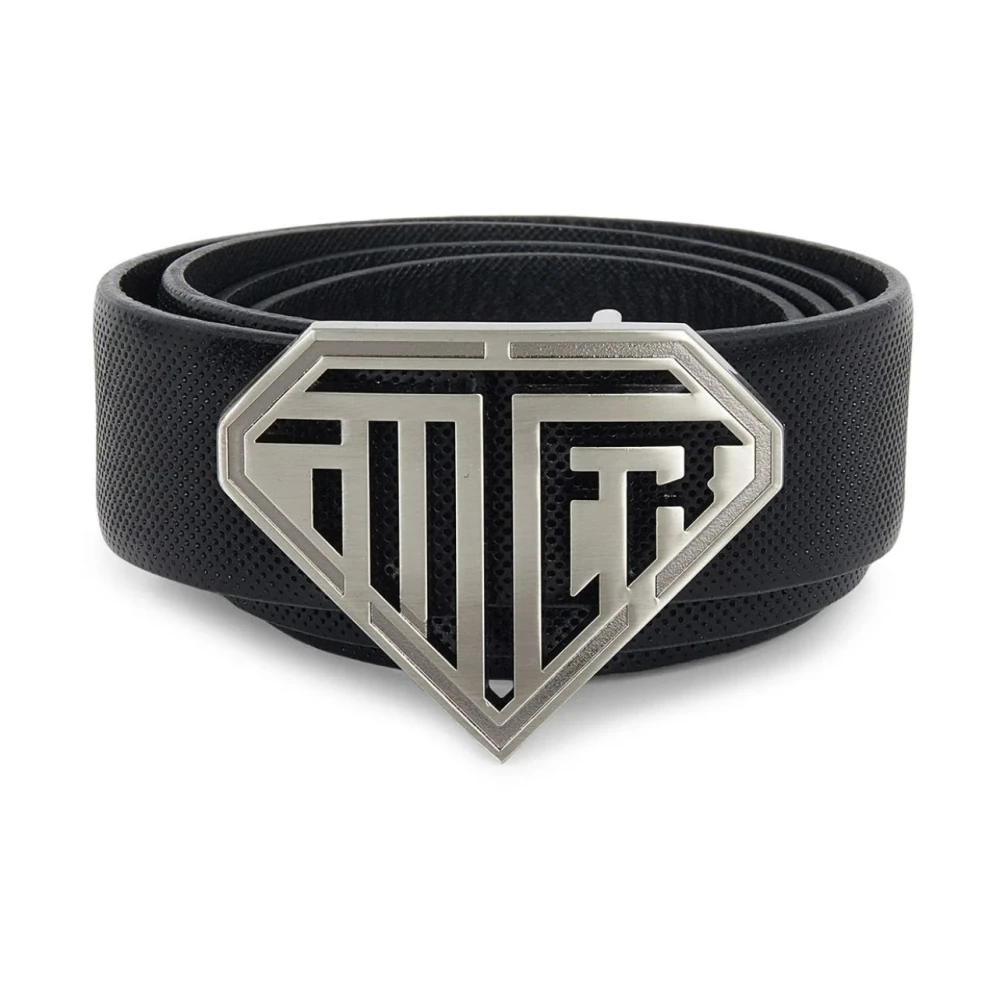 Iuter Zwarte Leren Logo Riem voor Mannen Black Heren