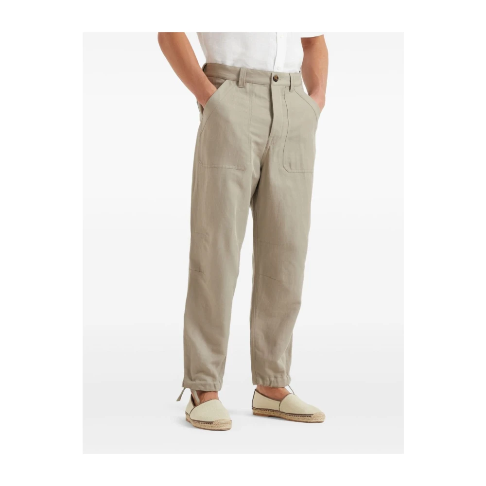 BRUNELLO CUCINELLI Beige Broek Knoopsluiting Zakken Riemlussen Beige Heren