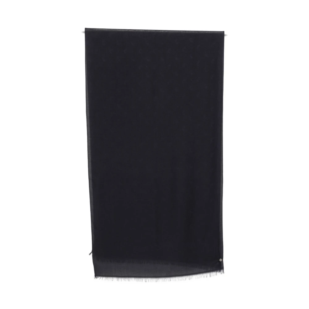 Emporio Armani Women's Black Scarves, One Size, Monogram Fringed Scarf