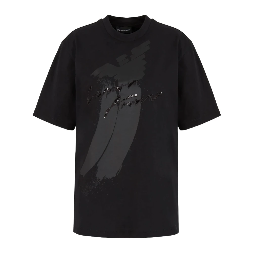 Emporio Armani Zwart T-shirt met Logo Print Black Dames