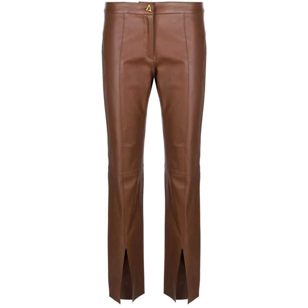 Aeron Brown Leather Casual Trousers - Female - Leather Trousers - S - Trousers