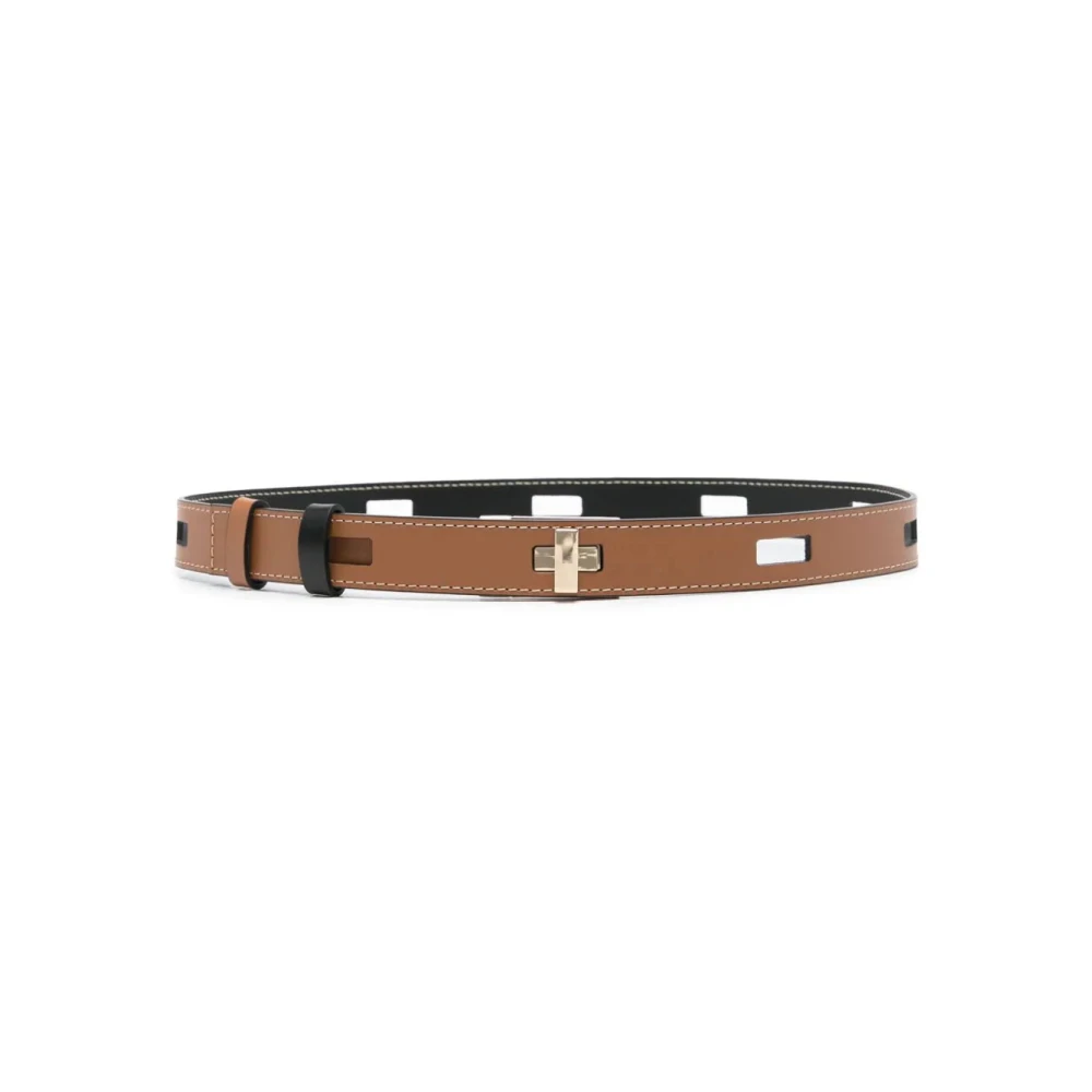 Lorena Antoniazzi Omkeerbare Leren Riem Twist-Lock Sluiting Brown Dames