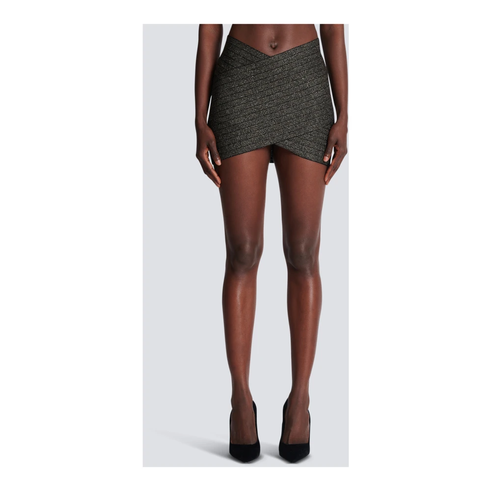 Balmain Korte Gebreide Rok met Strepen Gray Dames