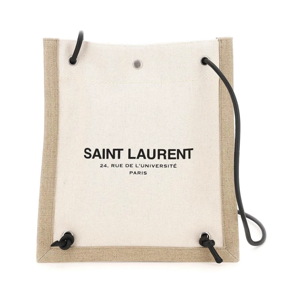 Saint Laurent Platte Crossbody Tas met Logo Print Beige Heren