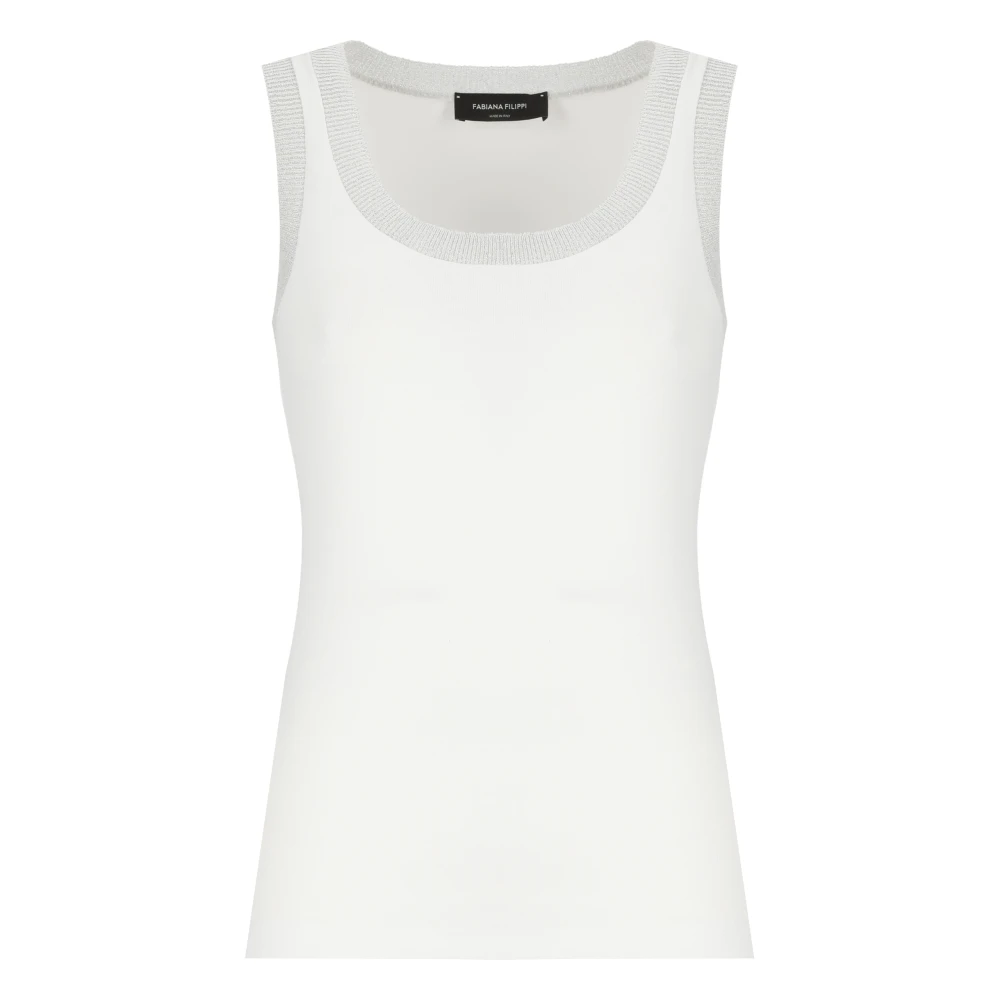 Fabiana Filippi White Cotton Top With Lurex Details - Female - Sleeveless Tops - S - Tops