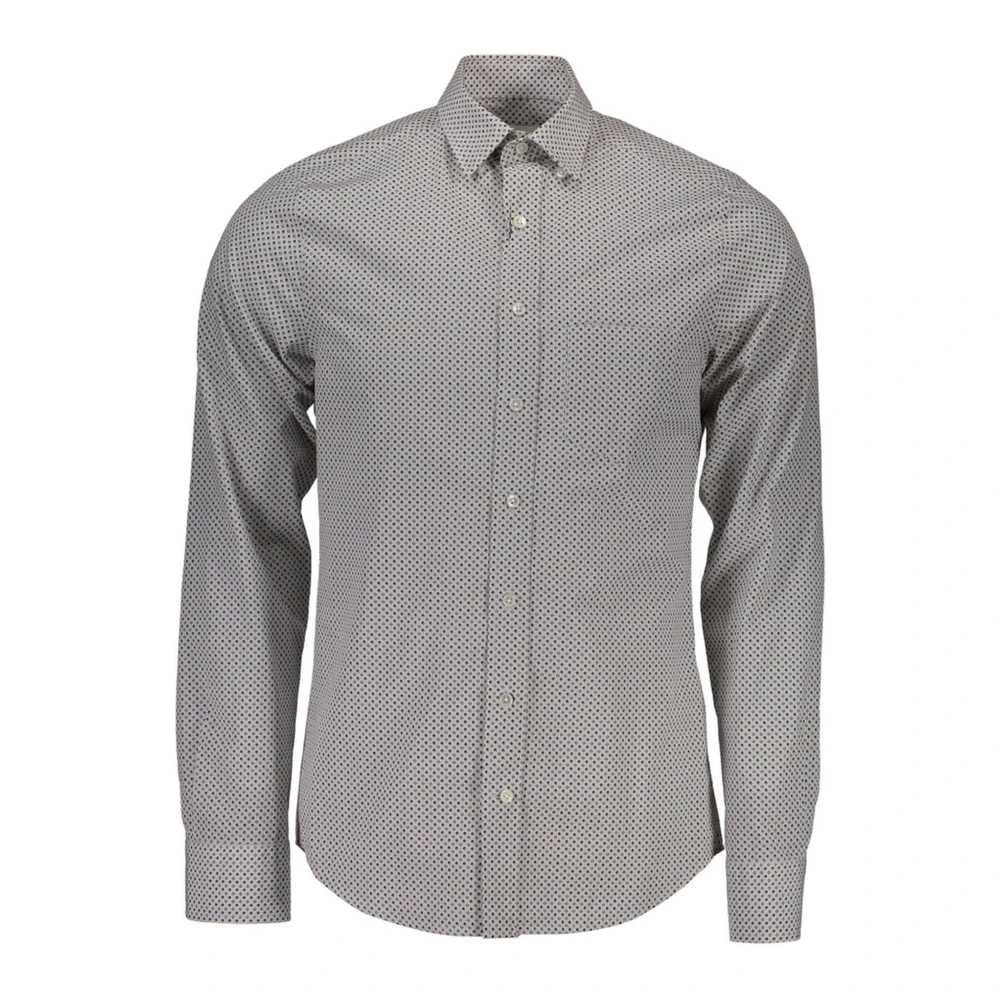 Gant Men's Gray Casual Shirts,, Italian Collar Long Sleeve Shirt Small