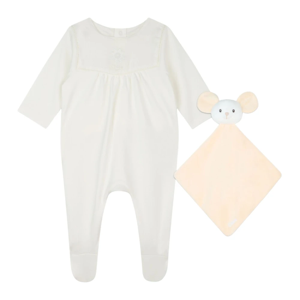 Chloé Vit Ekologisk Bomull Teddy Jumpsuit White, Flicka