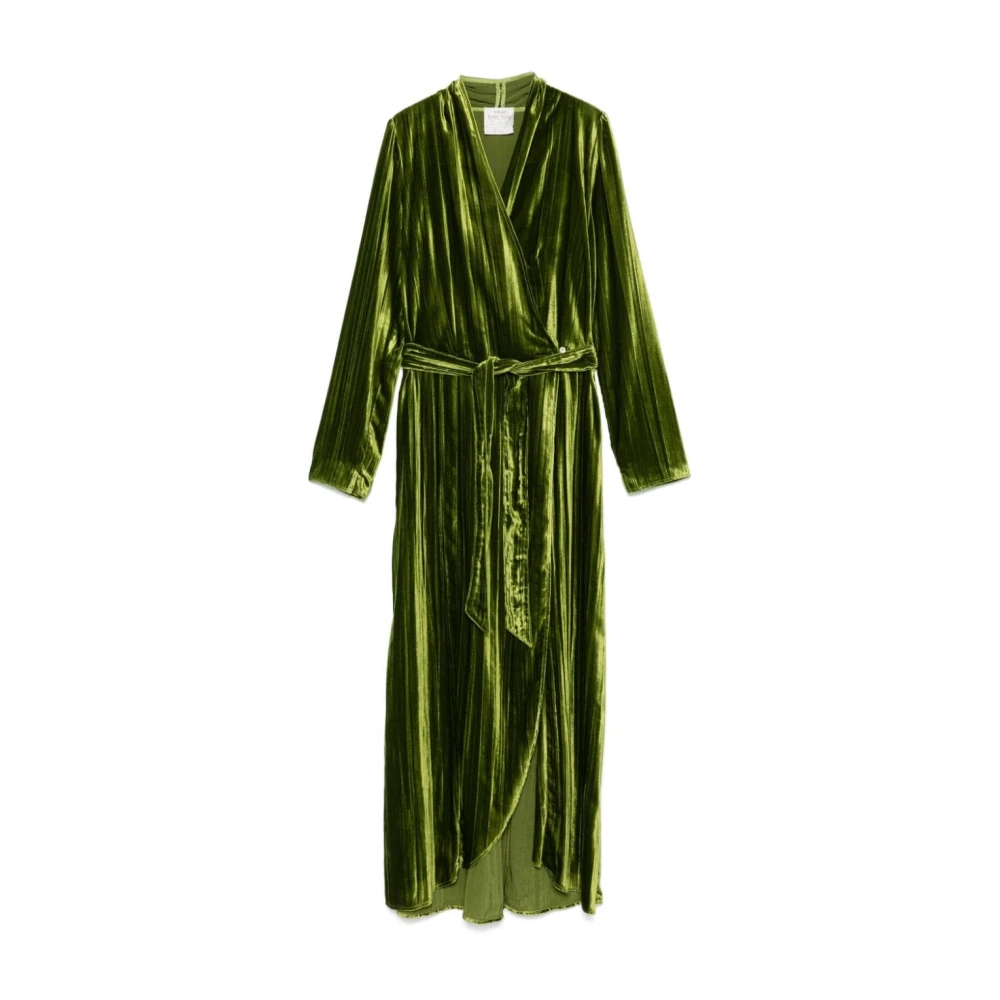 Forte Groene Fluweel Wrap Jurk Plissé V-Hals Green Dames