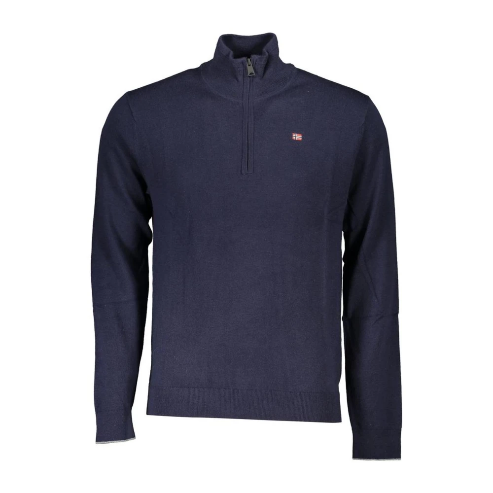 Napapijri Men's Blue Embroidered Half-Zip Jumper - Turtlenecks - 2XL - Knitwear