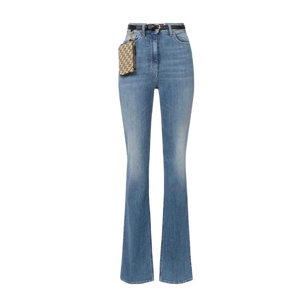 Elisabetta Franchi Stretch katoenen flared jeans met logo borduurwerk Blue Dames