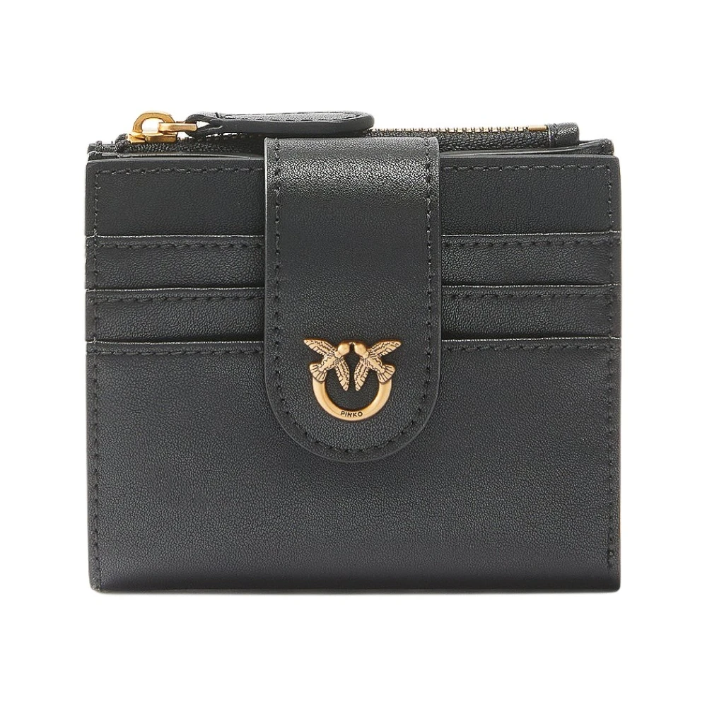 Pinko - Ledergeldbörse Mit Reißverschluss Und Knopfverschluss - Accessories - Damen - Schwarzk - One Size - Bild 4