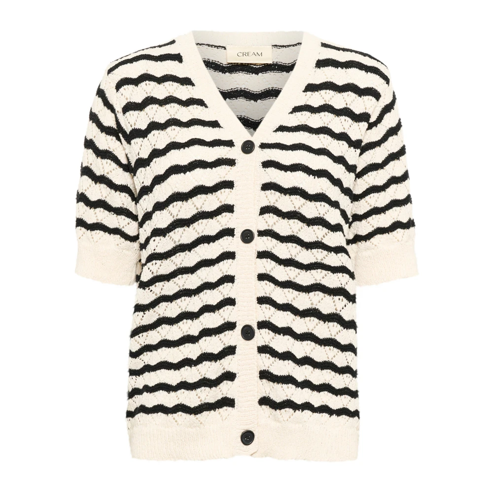 Cream Gestreepte Gebreide Vest met Korte Mouwen White Dames