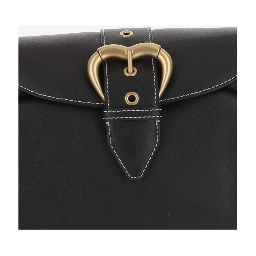 pinko Leren schoudertas met hartgesp Black Dames