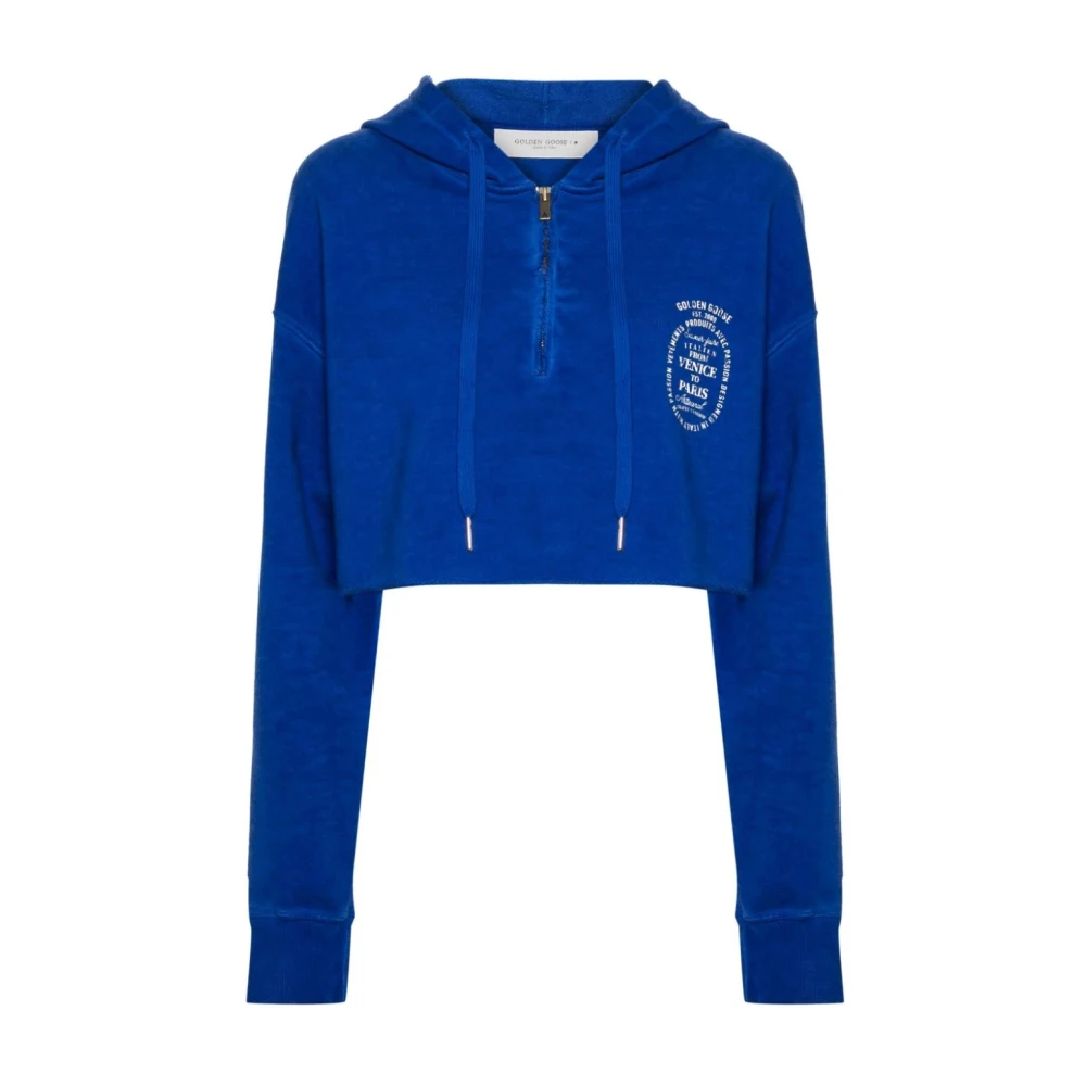 Golden Goose Blauwe Journey Cropped Zip Up Hoodie Blue Dames