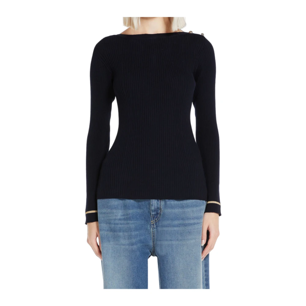 Max Mara Studio Trui met Smalle Silhouet en Metalen Knopen Blue Dames