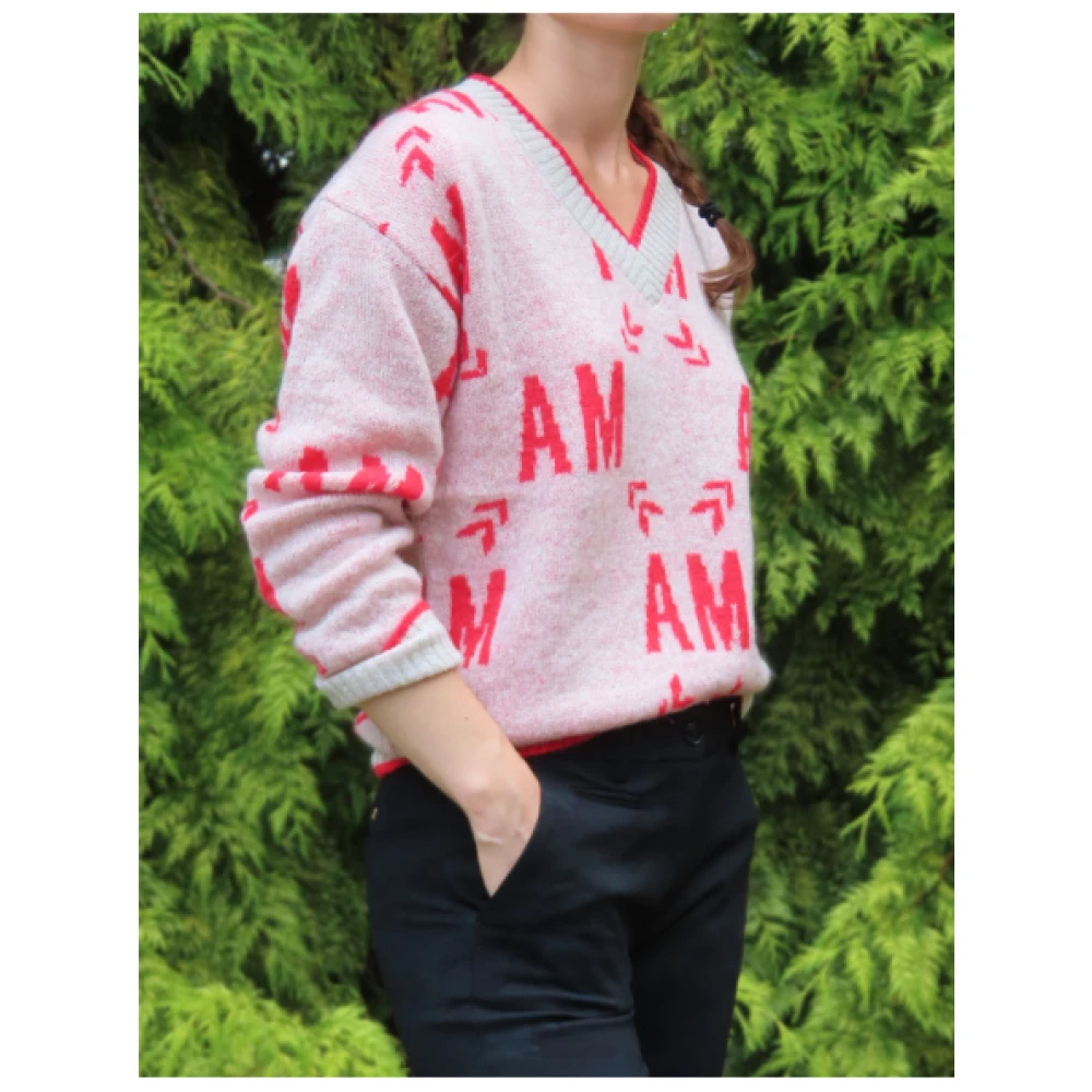 aeronautica militare Unieke Mohair Blend V-Hals Trui Pink Dames