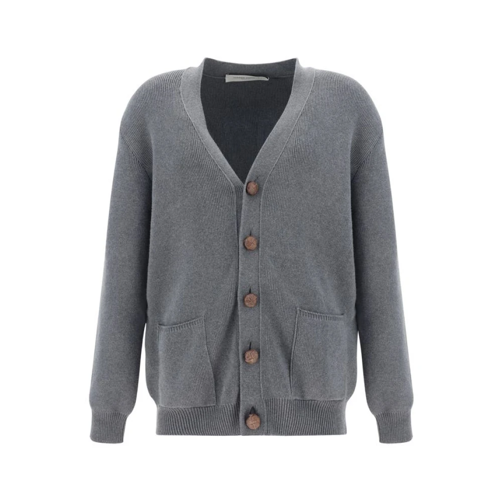 Golden Goose Men's Gray Cardigans,, Cotton Cardigan With Monogram Applique Large