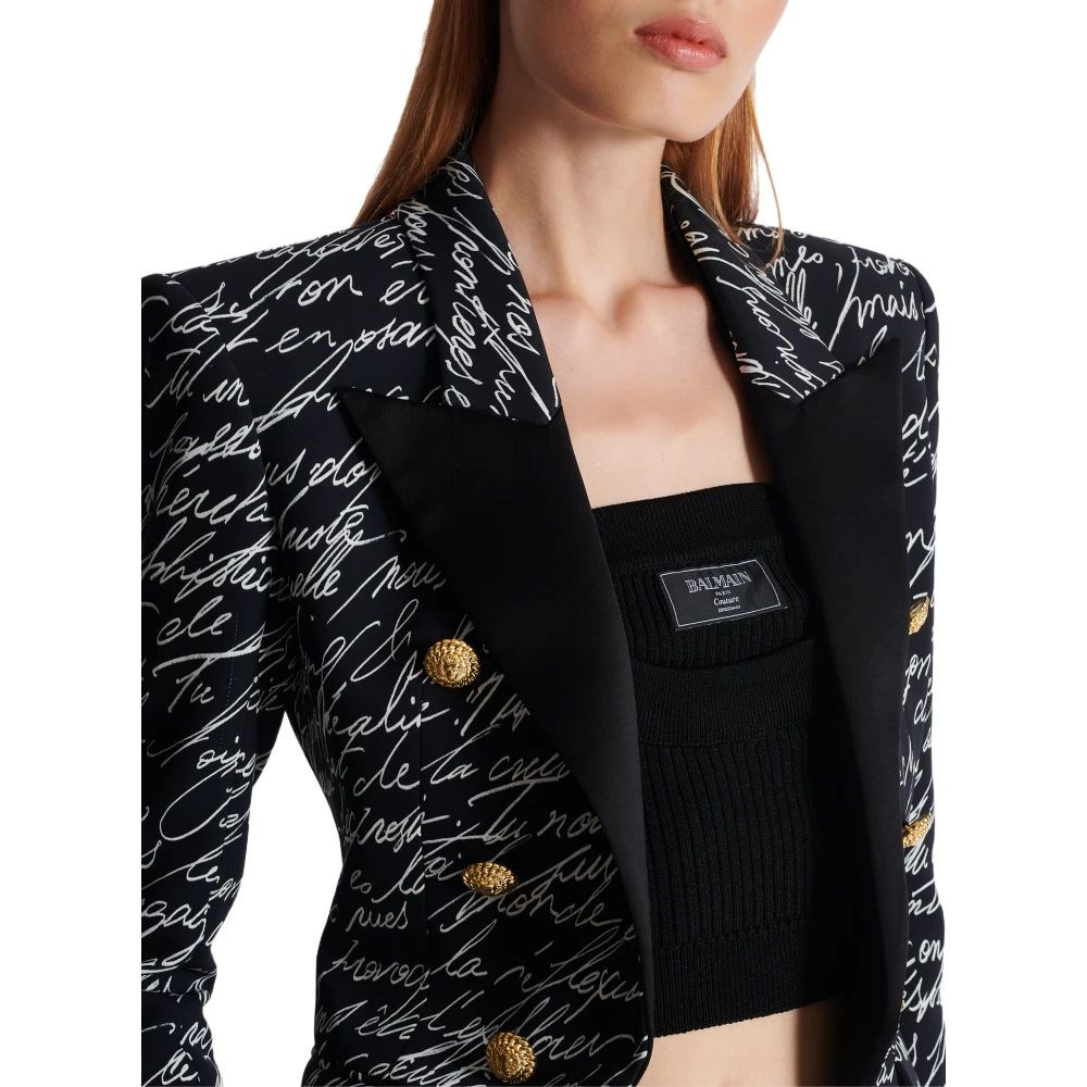 Balmain Jasje met 6 knopen en 'Love Letter'-print Black Dames