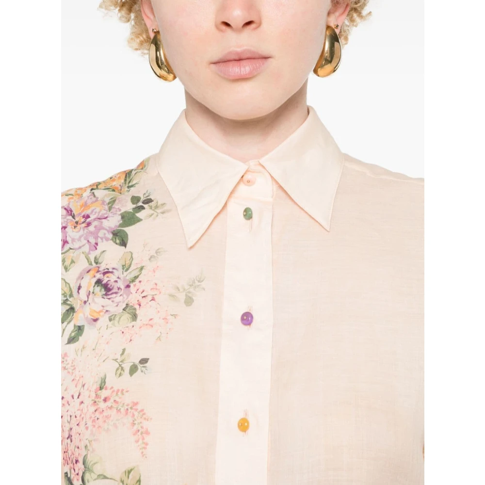 Zimmermann Beige Bloemen Linnen Overhemd Multicolor Dames