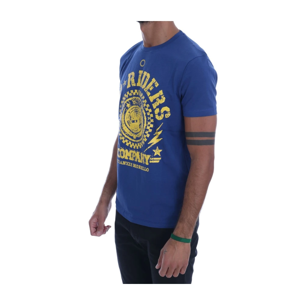 Frankie Morello Bomulls ryttare Crewneck T-Shirt Blå Herr