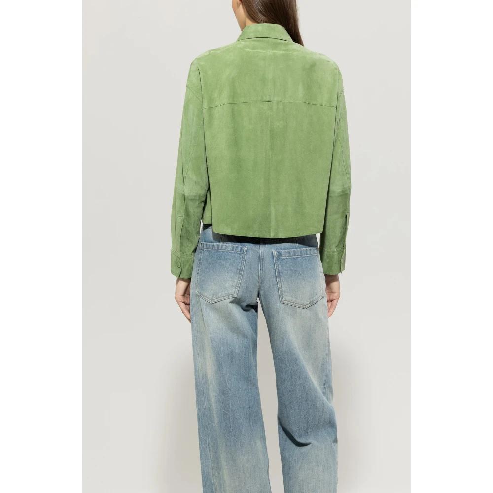 LUISA CERANO Velours leren overhemd Green Dames