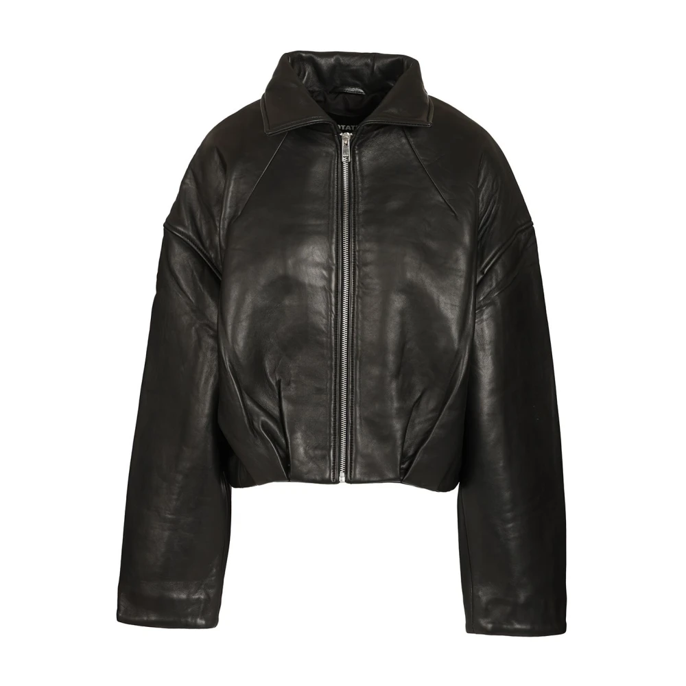 Rotate Birger Christensen , Leather Jackets, Female, Black, M, Cropped Leather Jacket