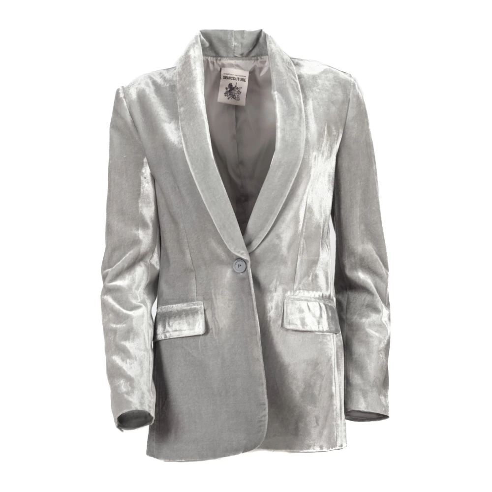 Semicouture Fluwelen Shawl-Kraag Jas in Zilver Gray Dames