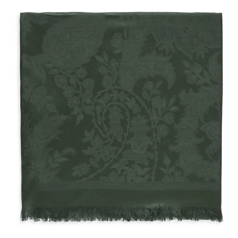 ETRO Groene Wol Zijden Sjaal Micro Franjes Green Dames