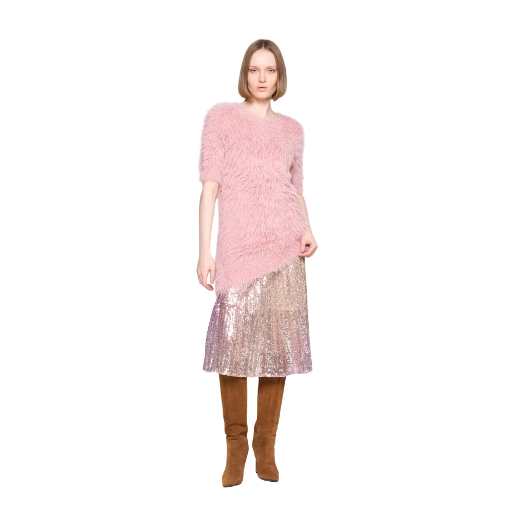 Silvian Heach Faux Fur Korte Mouw Ronde Hals Jurk Pink Dames
