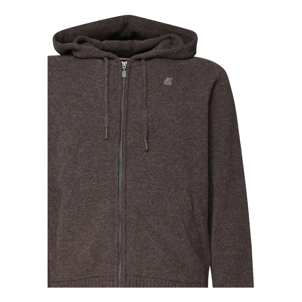 K-way Donkerbruine Wollen Hoodie met Rits Brown Heren