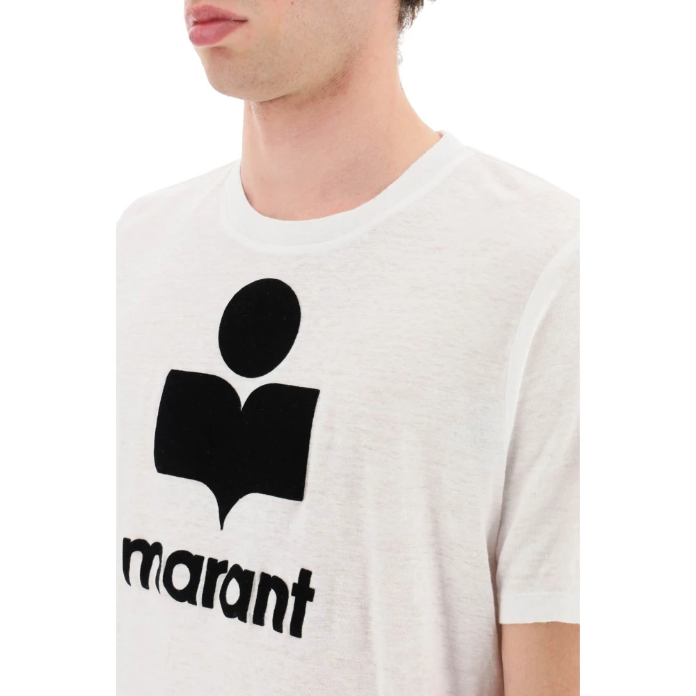 Isabel marant Karman Logo Linnen T-Shirt White Heren