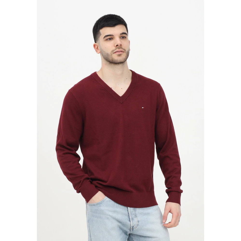 Tommy Hilfiger Luxe V-hals donkerrode trui Red Heren