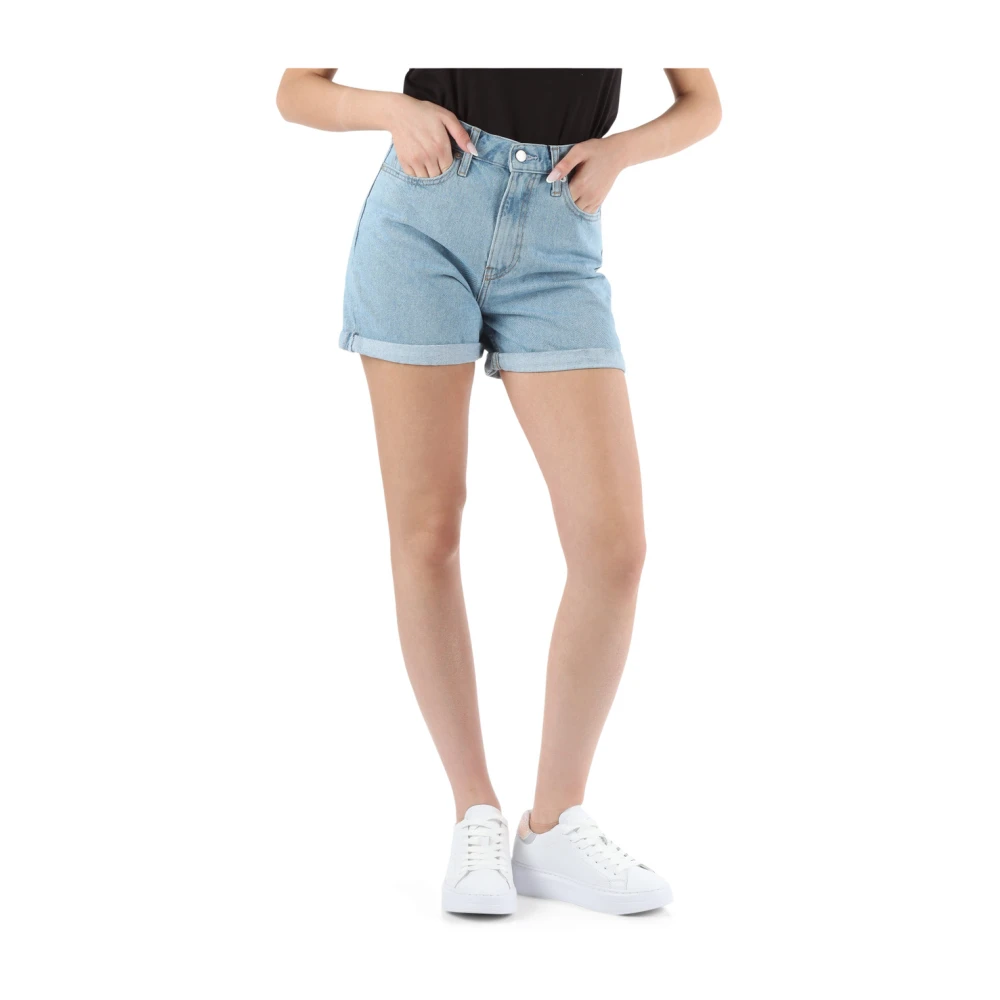 Calvin Klein Jeans Denim Mom Fit Shorts met Vijf Zakken Blue Dames
